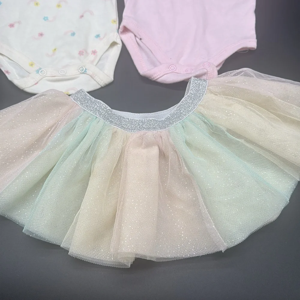 BABY STARTERS  Pink and Cream Onesies & Rainbow Tutu